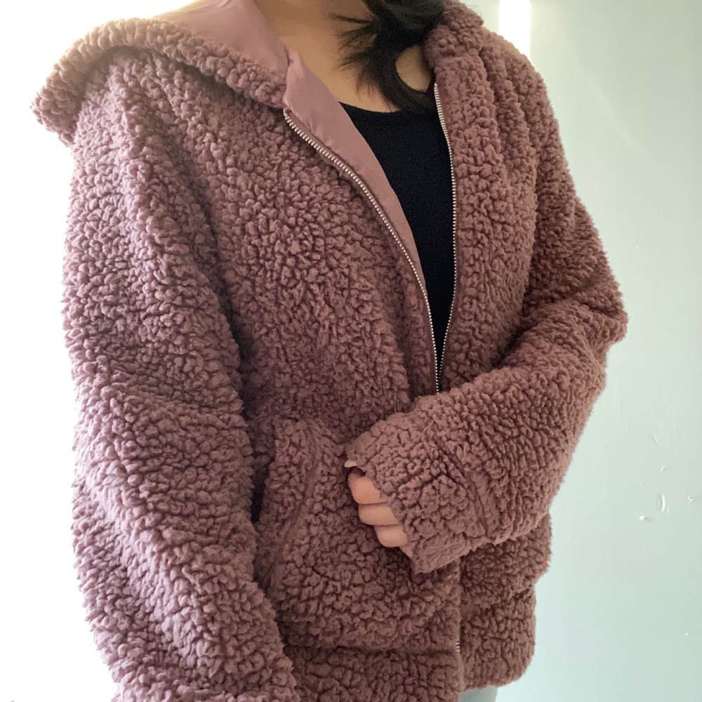 Burgundy soft fuzzy zip up